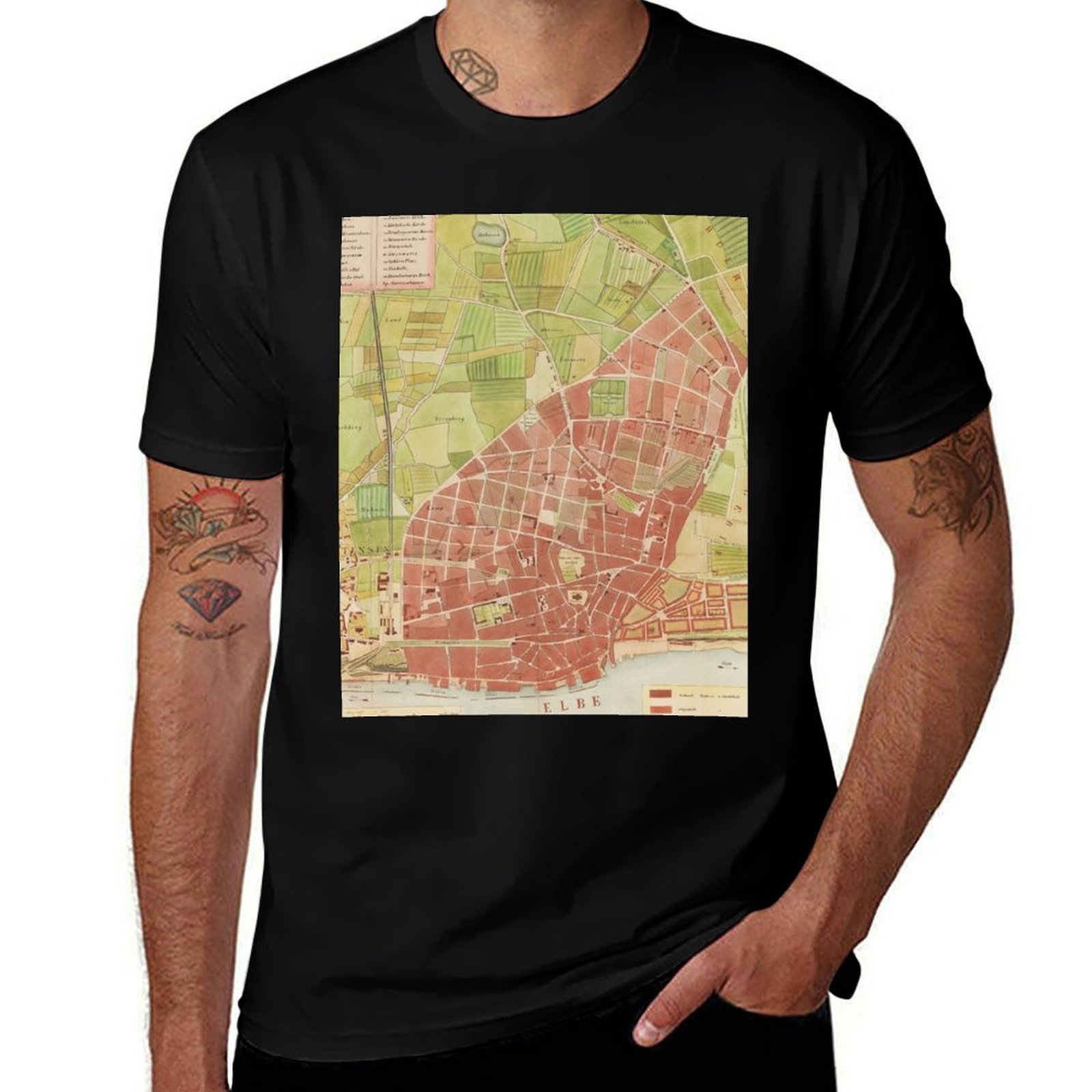 Men'S Fashion Hamburg - Camiseta vintage com mapa de Altona