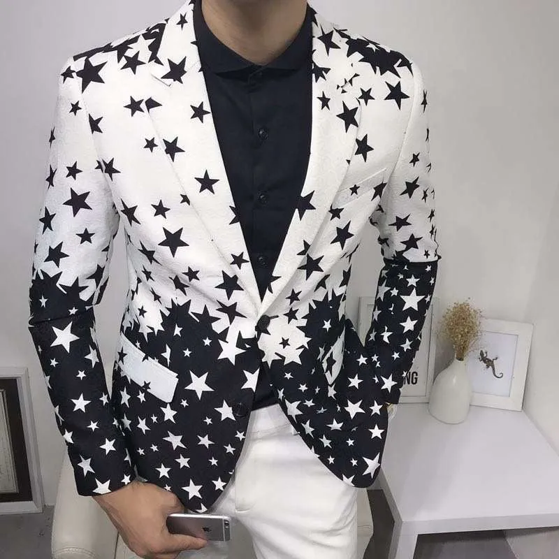 Men'S Fashion Light Jacket - Blazer Slim Fit Estampado Estrelas 2026