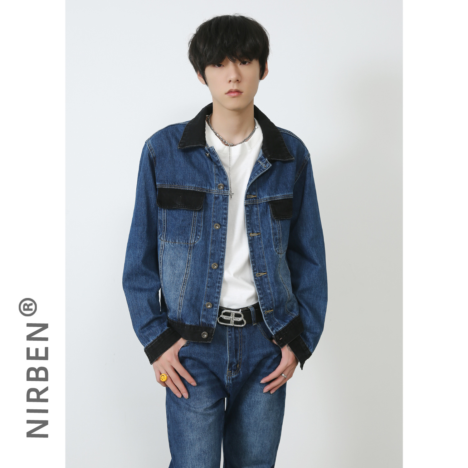 Jacket Mens Fashion - Conjunto de Jaqueta de Denim Masculina,