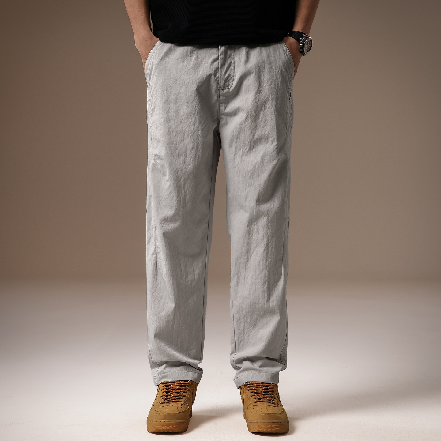 Calças Masculinas Cinza Claro  - Men'S Fashion Khaki Pants avaliação e preço