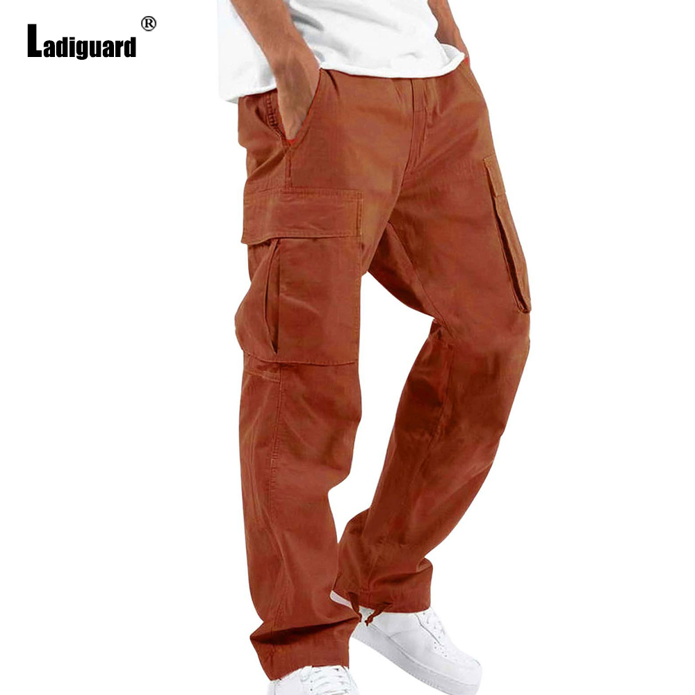 Calças masculinas de bolsos mú - Men'S Fashion Khaki Pants avaliação e preço